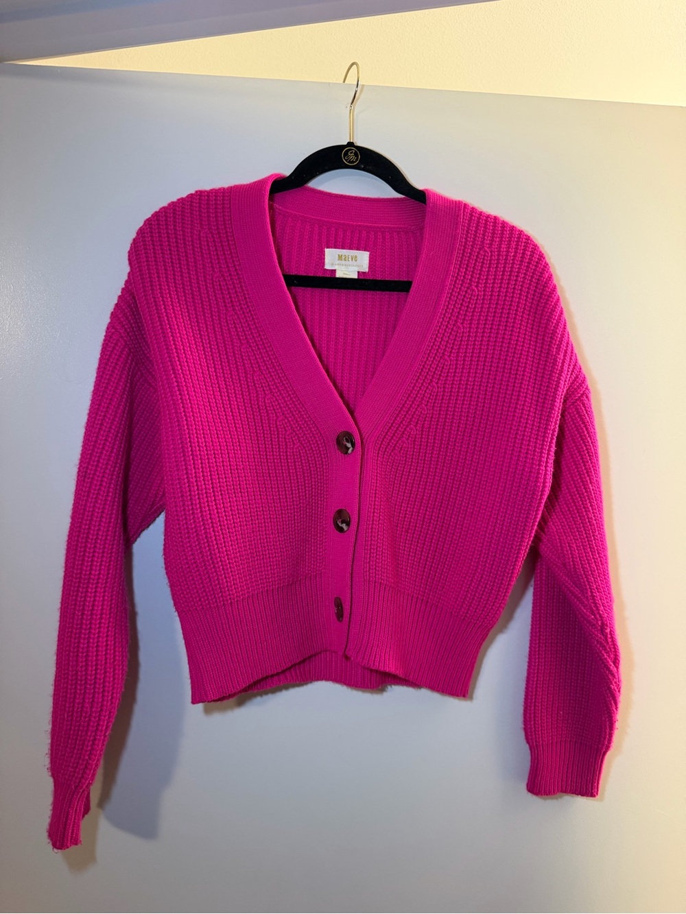 Anthropologie Bright Fuchsia Ribbed Button-Front Cardigan